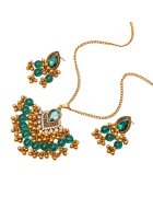 Pursehuit Set colier si cercei - auriu - stil indian - cu pietre si margelute verzi - Yulia C12 -