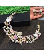 Pursehuit Set Coronita si Cercei - cu floricele si perle - Magrit C1 -
