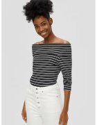 QS Bluza cu decolteu pe umari si model in dungi - Alb/Negru