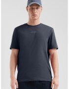 QS s.Oliver - Tricou de bumbac cu decolteu la baza gatului si text - Bleumarin