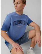 QS Tricou de bumbac cu imprimeu text - Albastru indigo