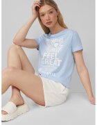 QS Tricou de bumbac cu imprimeu text si grafic - Alb/Albastru lavanda