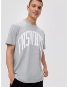 QS Tricou din bumbac cu imprimeu text - Gri