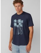 QS Tricou din bumbac cu model tropical - Albastru glaciar/Bleumarin