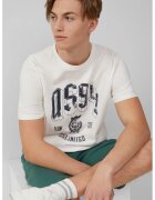 QS Tricou regular fit cu imprimeu text - Alb murdar/Bleumarin