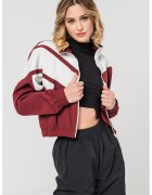 Reebok Jacheta crop de trening cu model colorblock - Alb/Visiniu