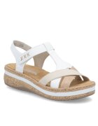 Rieker Sandale de damă cu velcro albe cu platformă combinată V0919-80