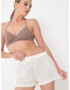 Roxy Pantaloni scurti de plaja din bumbac cu snur in talie - Alb murdar