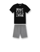 SANETTA Pijama scurta cu imprimeu text - Negru/Gri