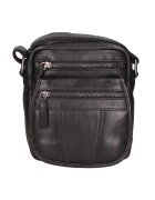 Santini Firenze Geanta crossbody unisex de piele cu buzunare multiple - Negru