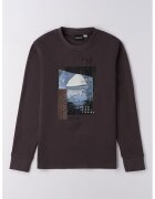 Sarabanda Bluza de bumbac cu imprimeu grafic si decolteu la baza gatului - Alb/Maro cognac/Albastru lavanda