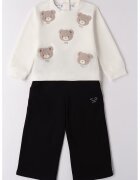 Sarabanda Set de bluza de trening si pantaloni cu aplicatii urs - Alb fildes/Negru/Maro taupe deschis