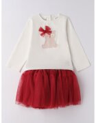 Sarabanda Set de bluza si fusta cu tul - Alb fildes/Rosu inchis/Roz prafuit