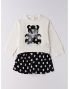 Sarabanda Set de bluza si pantaloni scurti cu model cu inimi si caini - Alb fildes/Negru/Gri inchis