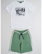 Sarabanda Set de pantaloni scurti si tricou cu imprimeu - 2 piese - Alb/Verde pal