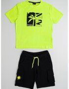 Sarabanda Set de pantaloni scurti si tricou cu imprimeu - 2 piese - Negru/Verde electric