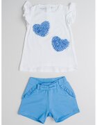 Sarabanda Set de tricou si pantaloni scurti din amestec de bumbac - 2 piese - Alb/Albastru prafuit