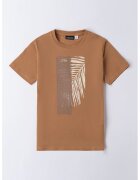 Sarabanda Tricou cu decolteu la baza gatului si imprimeu - Alb fildes/Maro deschis