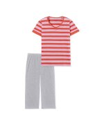SCHIESSER Pijama de bumbac cu pantaloni trei sferturi - Rosu/Gri/Roz
