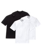 SCHIESSER Tricou uni de casa cu decolteu in V - Alb/Negru