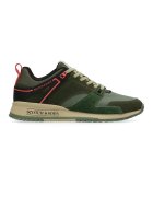 Scotch & Soda Pantofi sport de piele si piele intoarsa cu garnituri de plasa - Coral/Kaki/Verde sparanghel