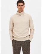 Selected Homme Pulover din amestec de bumbac organic cu guler inalt - Maro nisip