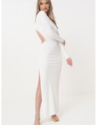 SELF-PORTRAIT Rochie maxi cambrata cu slit lateral si decupaj pe spate - Alb murdar