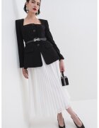 SELF-PORTRAIT Rochie midi cu model 2in1 si curea - Negru/Alb murdar