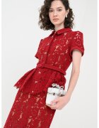 SELF-PORTRAIT Rochie midi din dantela cu detaliu volane - Visiniu