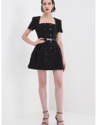 SELF-PORTRAIT Rochie mini evazata cu decolteu patrat - Negru