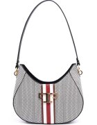 SilverPolo Geanta de piele ecologica cu bareta de umar si model - Alb - Rosu/Alb/Bleumarin - 15x24x7