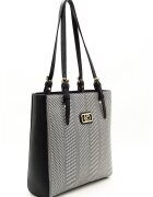 SilverPolo Geanta de piele ecologica si material textil - Diverse culori - Alb/Negru - 32 x 30 x 10 cm
