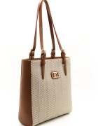 SilverPolo Geanta de piele ecologica si material textil - Diverse culori - Maro scortisoara - 32 x 30 x 10 cm