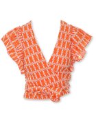 Silvian Heach Bluza dama - portocalie - cu volane - bumbac - fara maneci -
