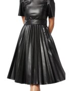 Sinequanone Rochie dama neagra - imitatie de piele - cu curea si nasturi - plisata -