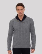 Sir Raymond Tailor Pulover cu model torsade si guler sal - Gri melange