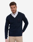 Sir Raymond Tailor Pulover tricotat fin cu decolteu in V - Albastru ultramarin