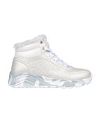 Skechers Ghete de piele ecologica cu garnitura de blana sintetica Uno Lite - Alb/Gri/Argintiu