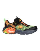 Skechers Pantofi sport cu LED-uri cu tematica dinozaur - Negru/Portocaliu/Verde lime