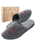 Slippers Papuci de casa pentru femei - din fetru gri cu flori - SLIP119 - confortabili - intr-o cutie ecologica - - Gri