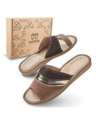 Slippers Slapi de dama - SLIP117 - pentru casa - maro cu bareta aurie - confortabili - in cutie ecologica - marimea