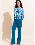 Sofiaman Bluza de pijama din amestec de modal si colanti evazati Aria - Alb/Albastru petrol