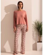 Sofiaman Bluza de pijama din amestec de modal si colanti evazati Aria - Roz somon