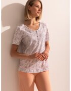 Sofiaman Pijama din bumbac cu pantaloni scurti si imprimeu - Alb/Portocaliu pal