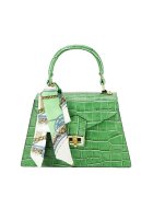 SOFILINE Geanta din piele naturala cu esarfa 8953 121 Negru - Verde - 18x28x9