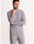 Soft & Seven BY SOFIAMAN Pijama din bumbac cu cordon in talie Filip - Gri deschis/Albastru prafuit