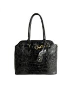 Solier Geanta de dama din piele naturala lacuita FL57 Arla - geanta mare eleganta - Negru - 42x31x13 -5