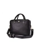 Solier Geanta de laptop din piele FL24 Venice - neagra cu motiv animalier