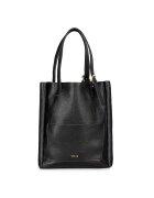 Solier Geanta shopper din piele pentru femei - Geanta neagra de umar - Geanta eleganta si spatioasa din piele naturala - Ideala pentru cumparaturi - munca si intalniri