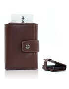 Solier Portofel SW38 - din piele - cu suport metalic pentru carduri si inchidere cu capsa - maro - 7 -5x9 -5x2 -5 cm